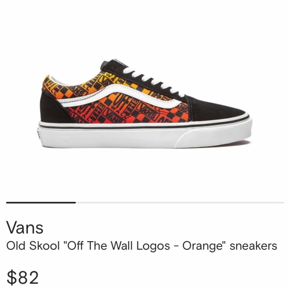 Vans Old Skool Orange Black White Logo Pattern Sneakers